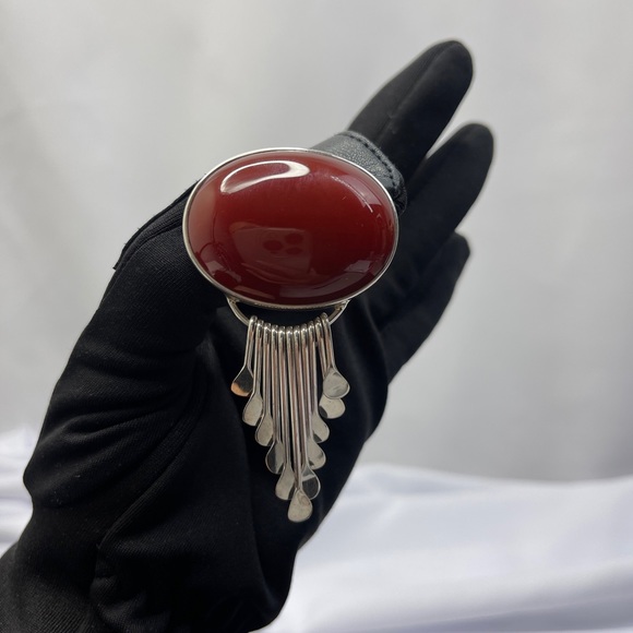 Carnelian stone with sterling silver brooch handmade Mexico - Picture 7 of 7